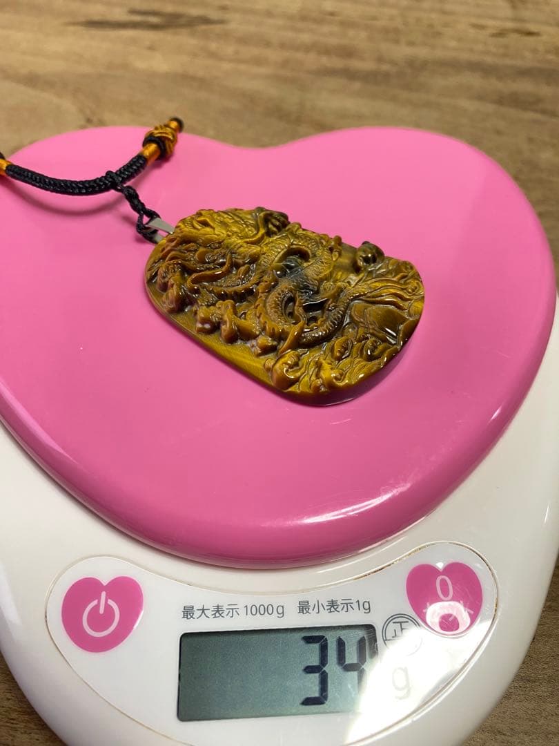 ブルーゴールドタイガーアイ 高浮彫り龍ペンダント ネックレス 高品質 天然石 龍