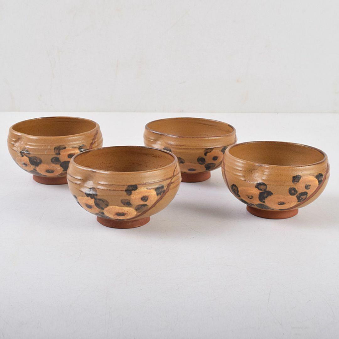 常山焼　三浦常山造　茶葉釉椿画