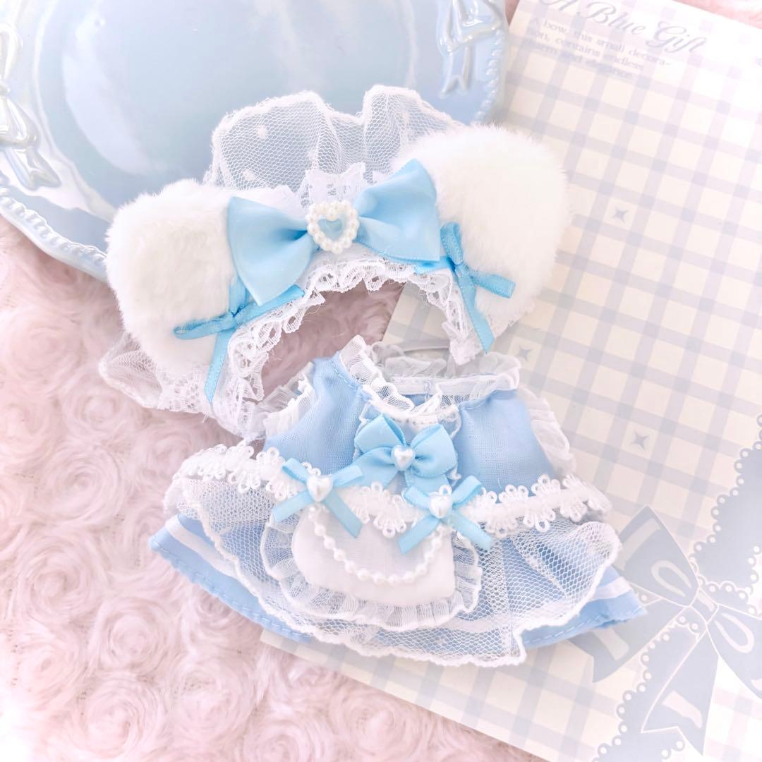 ７♡様　ぬい服　ハンドメイド　メイド　10cm 猫耳　猫　水色　犬　ブラック