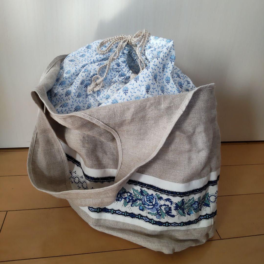 ソレイアードリネン素材 花柄トートバッグ未使用