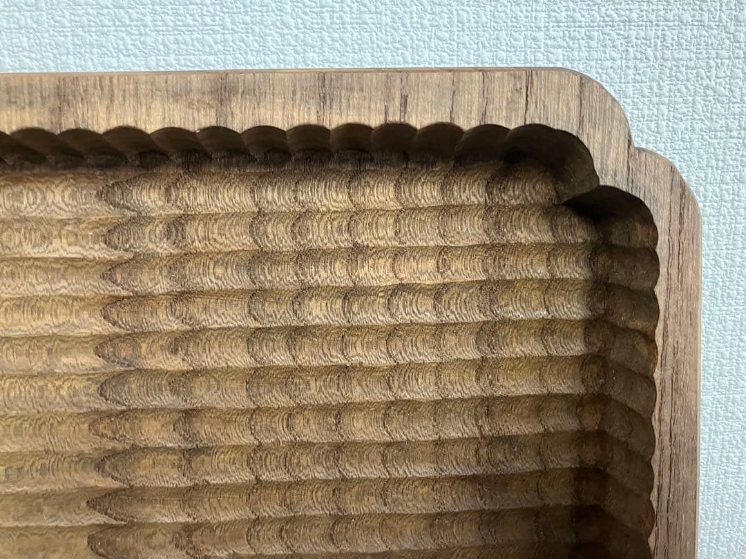我谷盆風　隅入角盆　超大盤　ケヤキ材　手彫り　約46×30×2.5cm