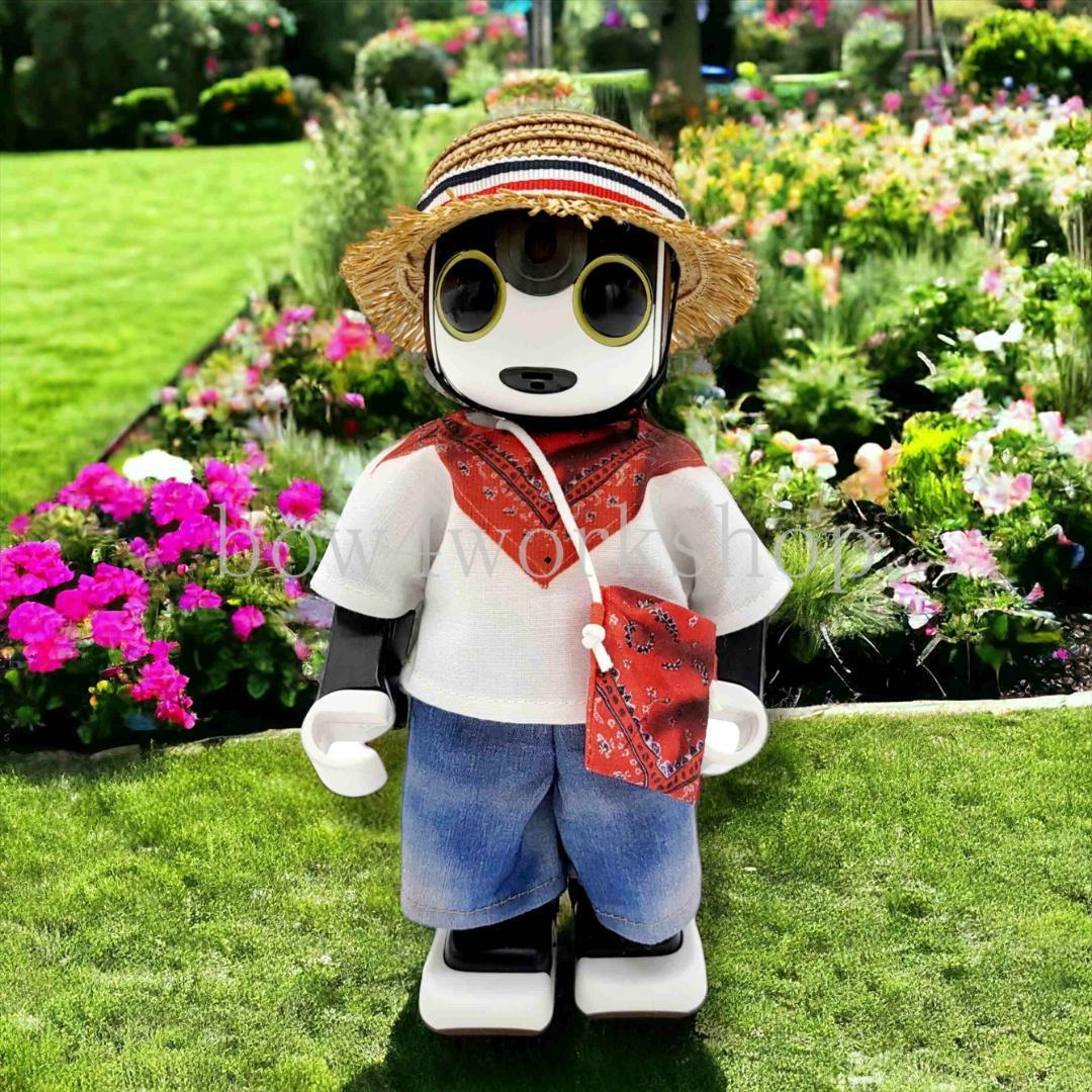 RoBoHoN ロボホンの服ハンドメイド　バンダナ＆デニム風プリント（レッド）