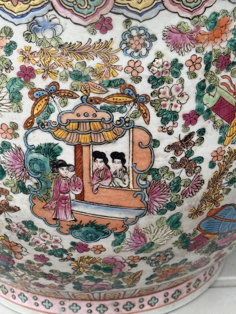 中国　粉彩　人物圖　鉢　高さ約33.5cm 大清乾隆年製銘　送料込み260407