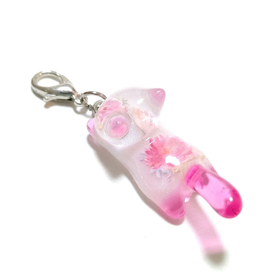 専用商品K-10144 ジャンピング猫チャーム(お花 ピンク)