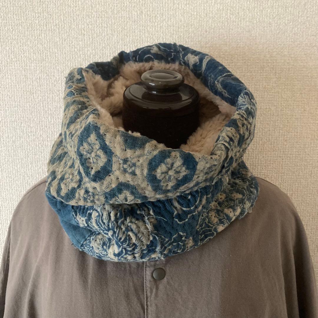 BORO 襤褸 型染 藍染 刺し子 古布 シングルスヌード ネックウォーマー