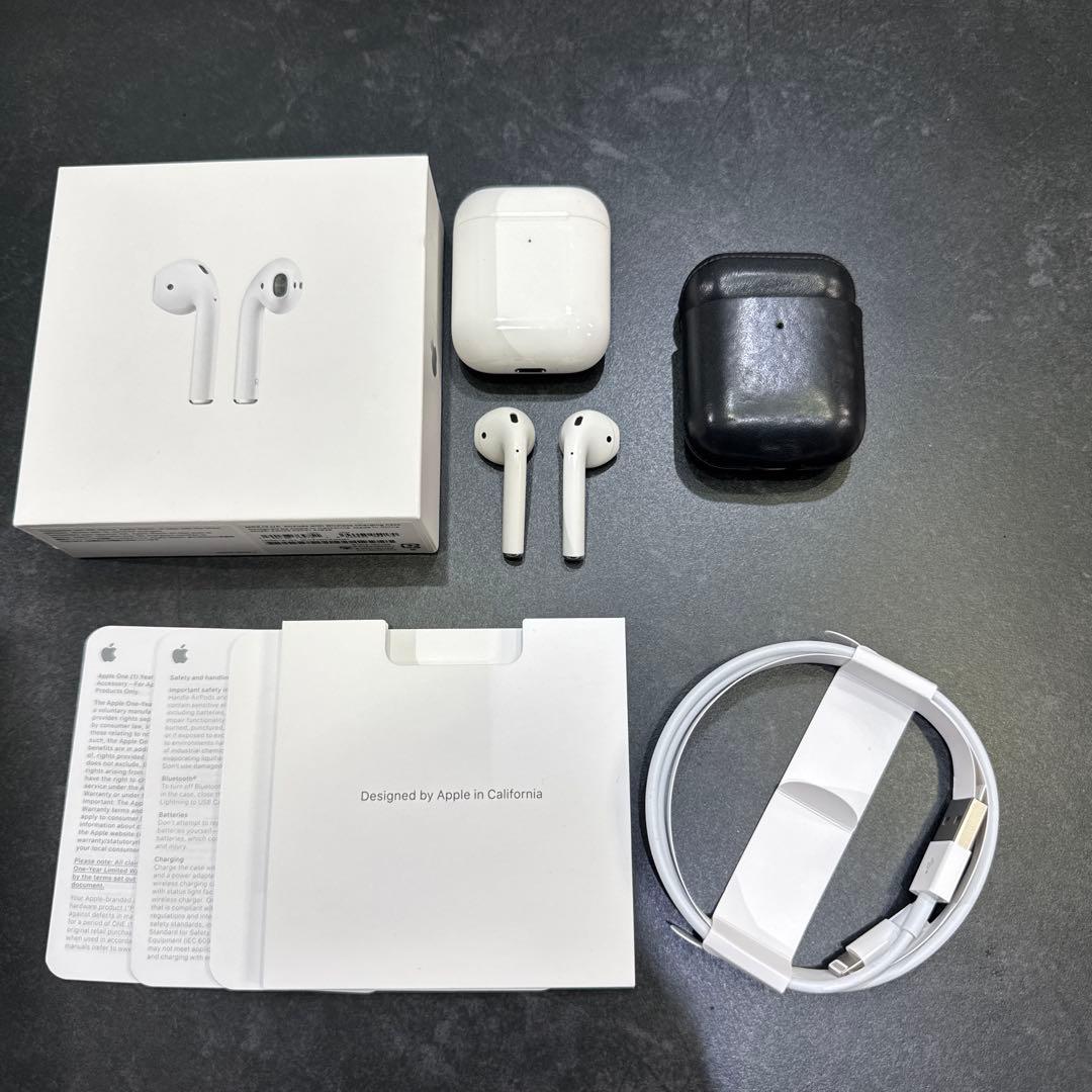 【高級本革ケース付】AirPods 第2世代 フルセット 動作OK A2031