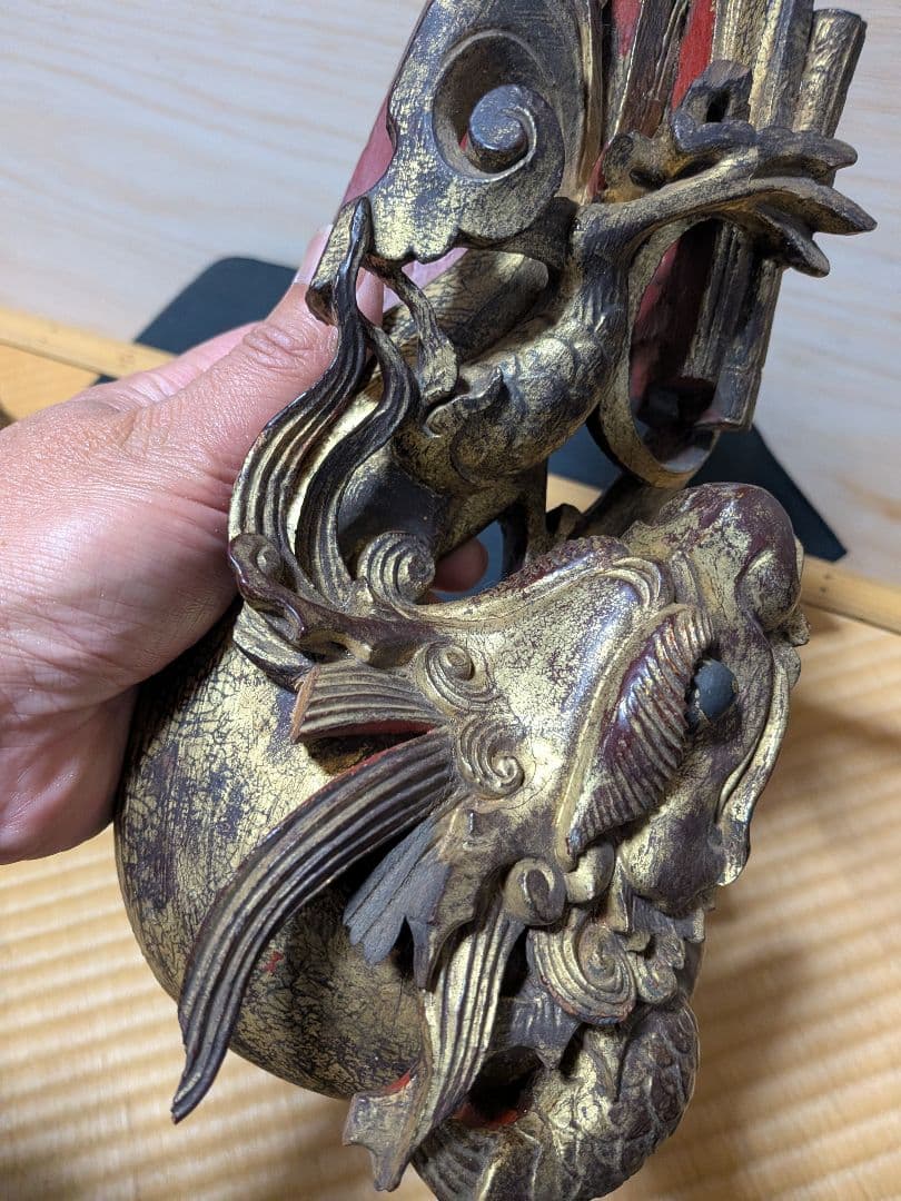 社寺 地車 龍 木製 残欠 約38cm
