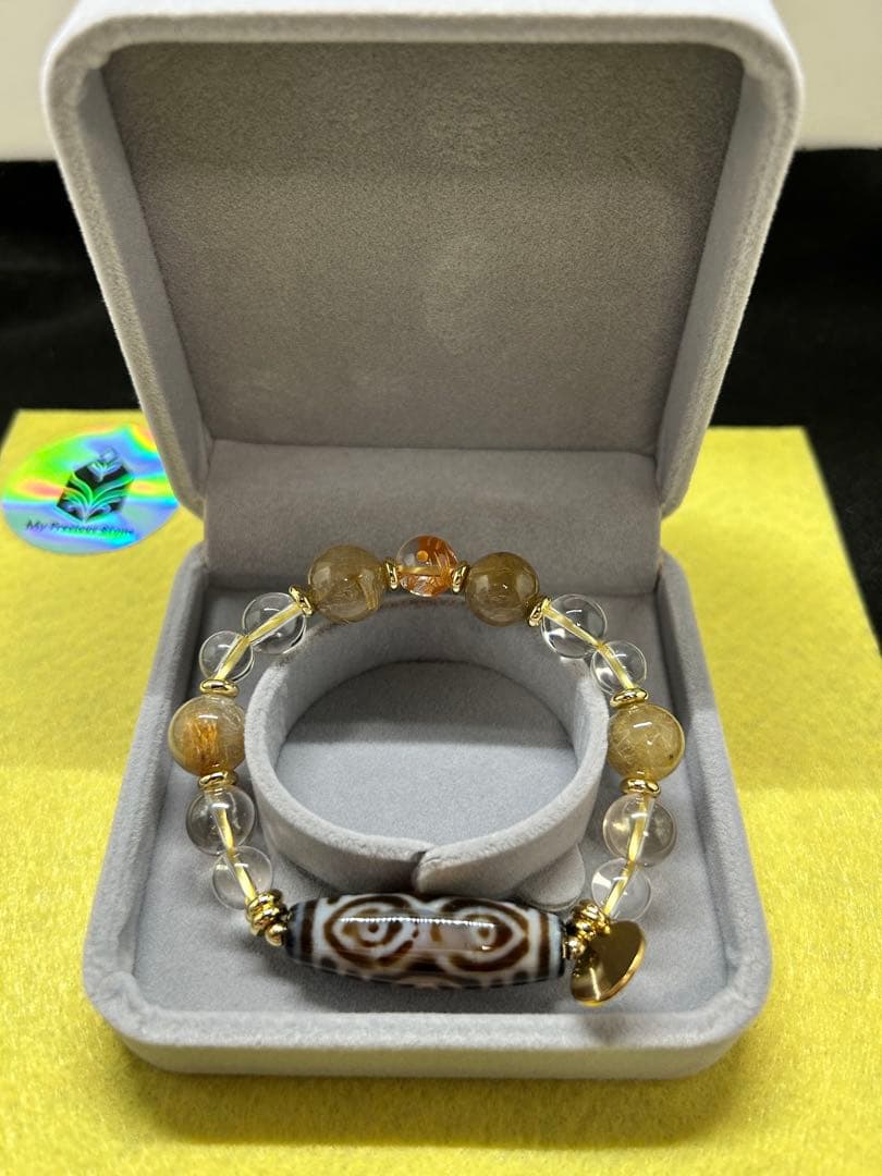 龍眼天珠　ゴールドルチルクオーツ　ブレスレット