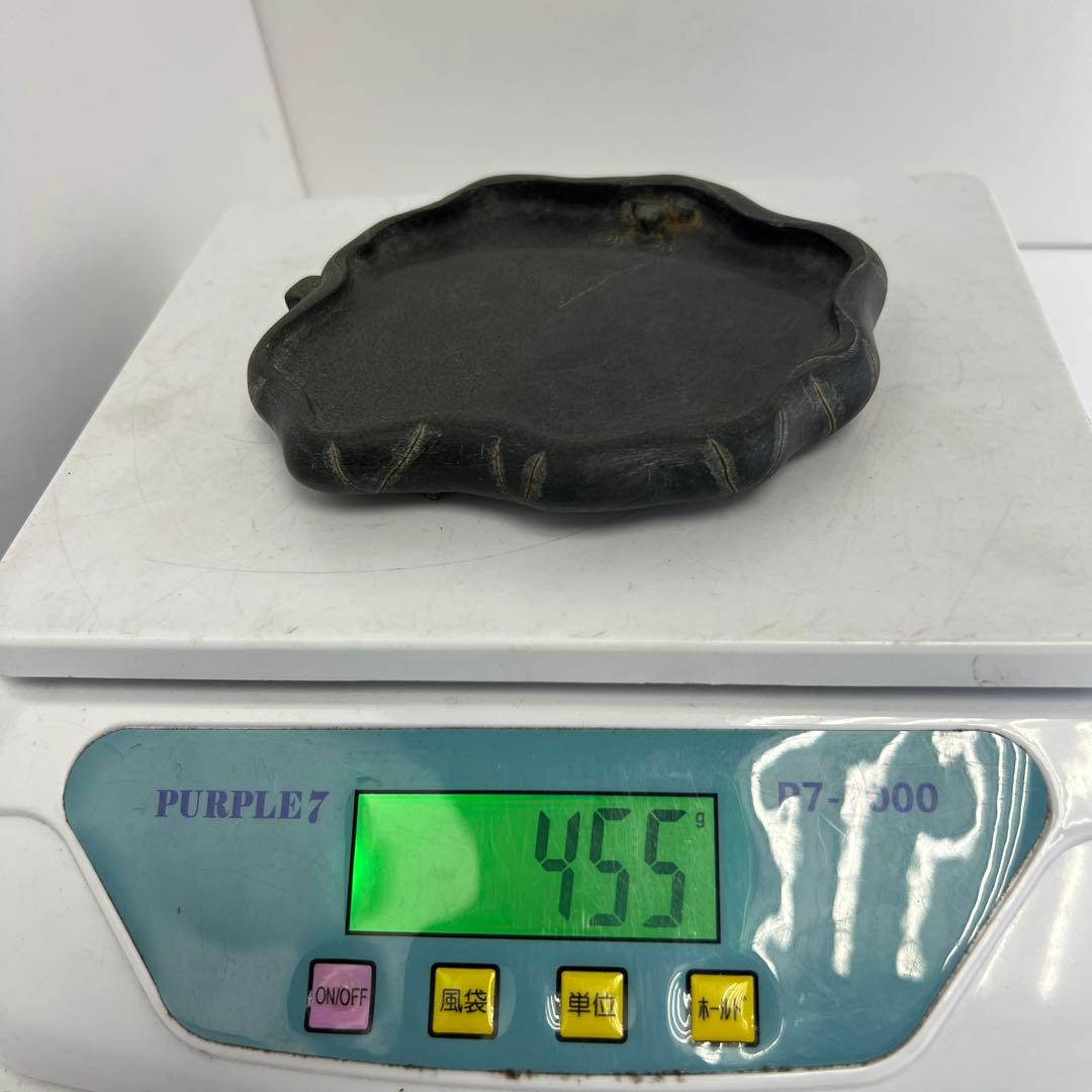蓮葉に蛙文　硯　455g 13cm 東K8-0226☆2Fタルカニ