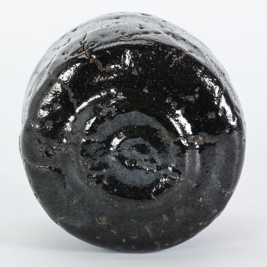 越中國埴生焼 二代太田竹亭作 黒茶碗 共箱 茶道具 抹茶碗 黒楽 古美術 骨董品