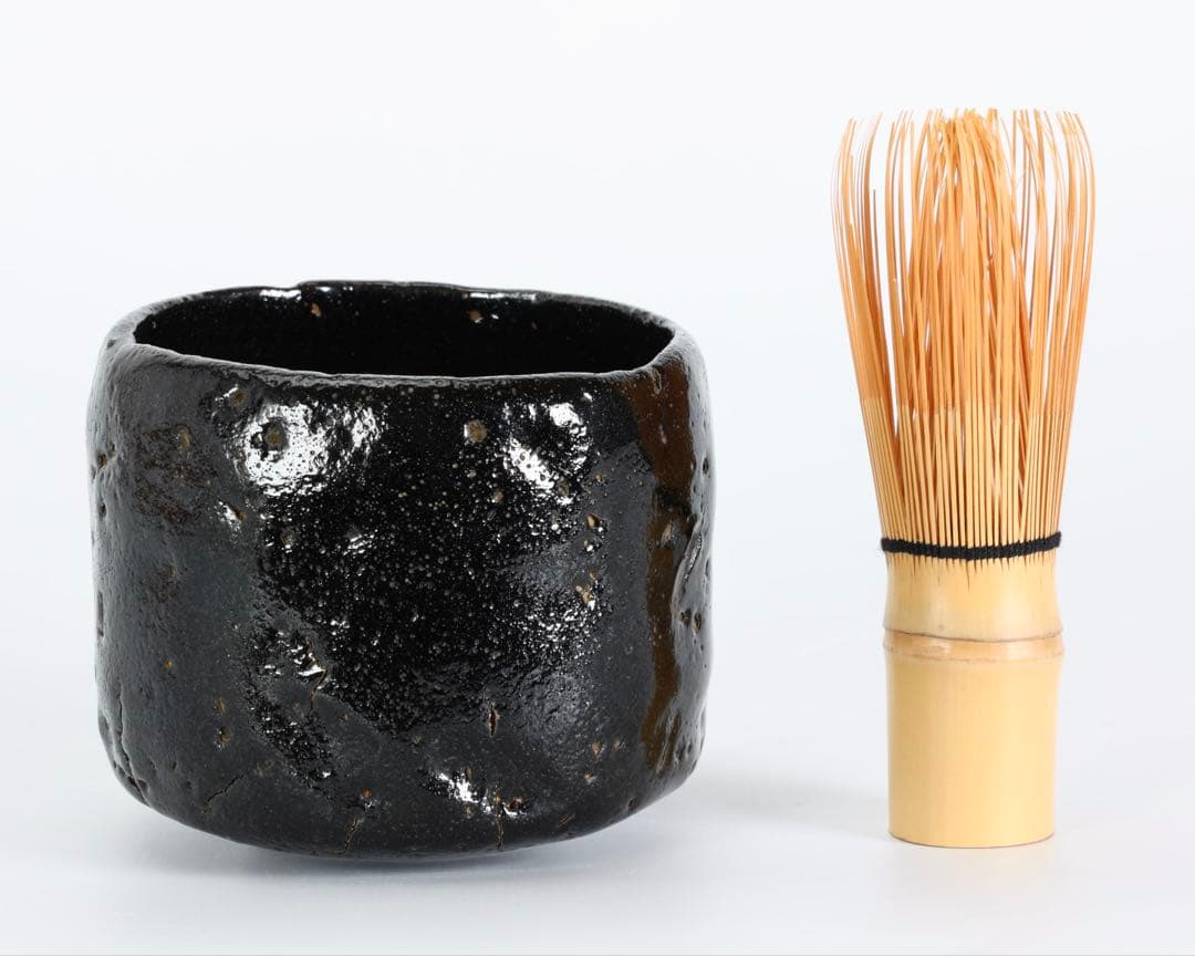 越中國埴生焼 二代太田竹亭作 黒茶碗 共箱 茶道具 抹茶碗 黒楽 古美術 骨董品