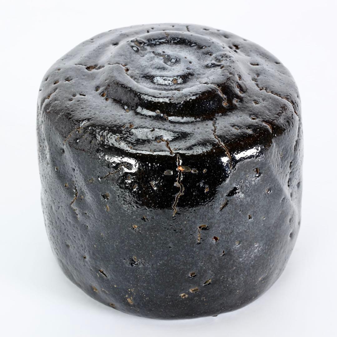 越中國埴生焼 二代太田竹亭作 黒茶碗 共箱 茶道具 抹茶碗 黒楽 古美術 骨董品