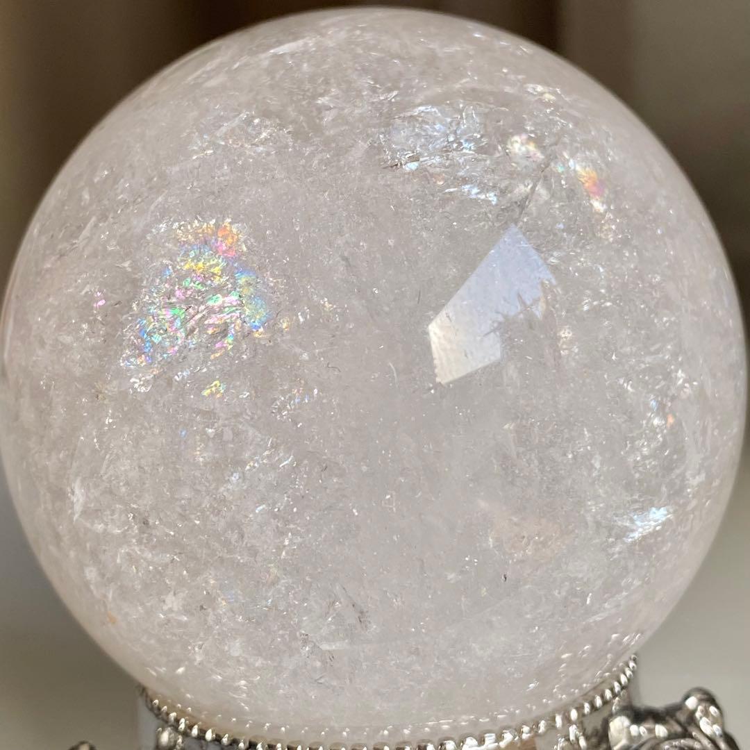 【 天然石 シュワシュワ 虹入り 水晶 スフィア 約54ミリ ブラジル産 丸玉】