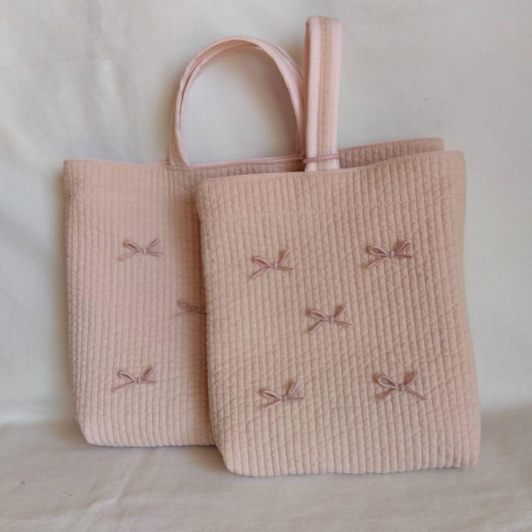 くすみピンク☆レッスンバッグ 上履き入れ 2点セット☆ ヌビバッグ 入学