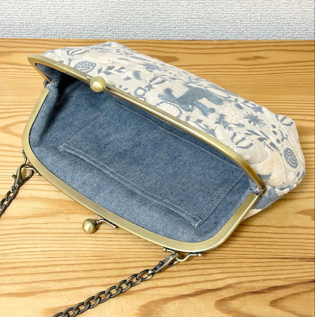 ハンドメイド がま口バッグ ポーチ ウサギ うさぎ ベージュ 点と線模様製作所