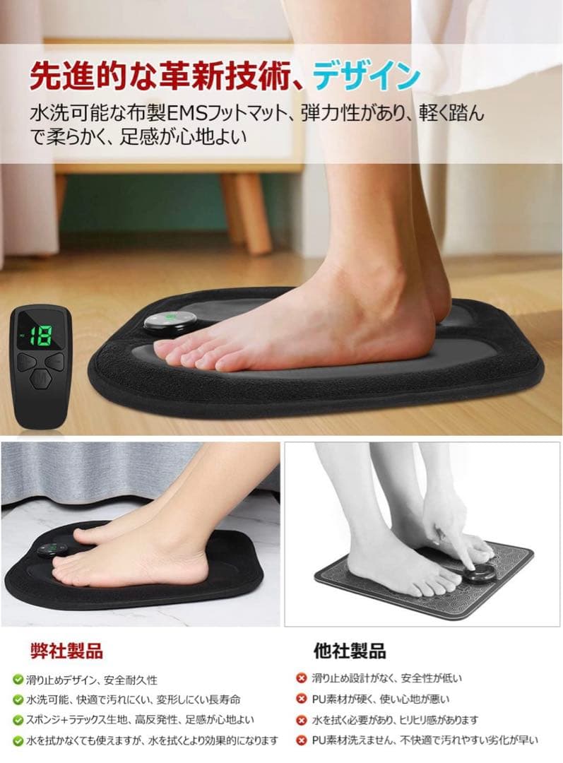 EMSフットマット 洗えるemsマット足裏ケア 柔らかい生地 6種類モード
