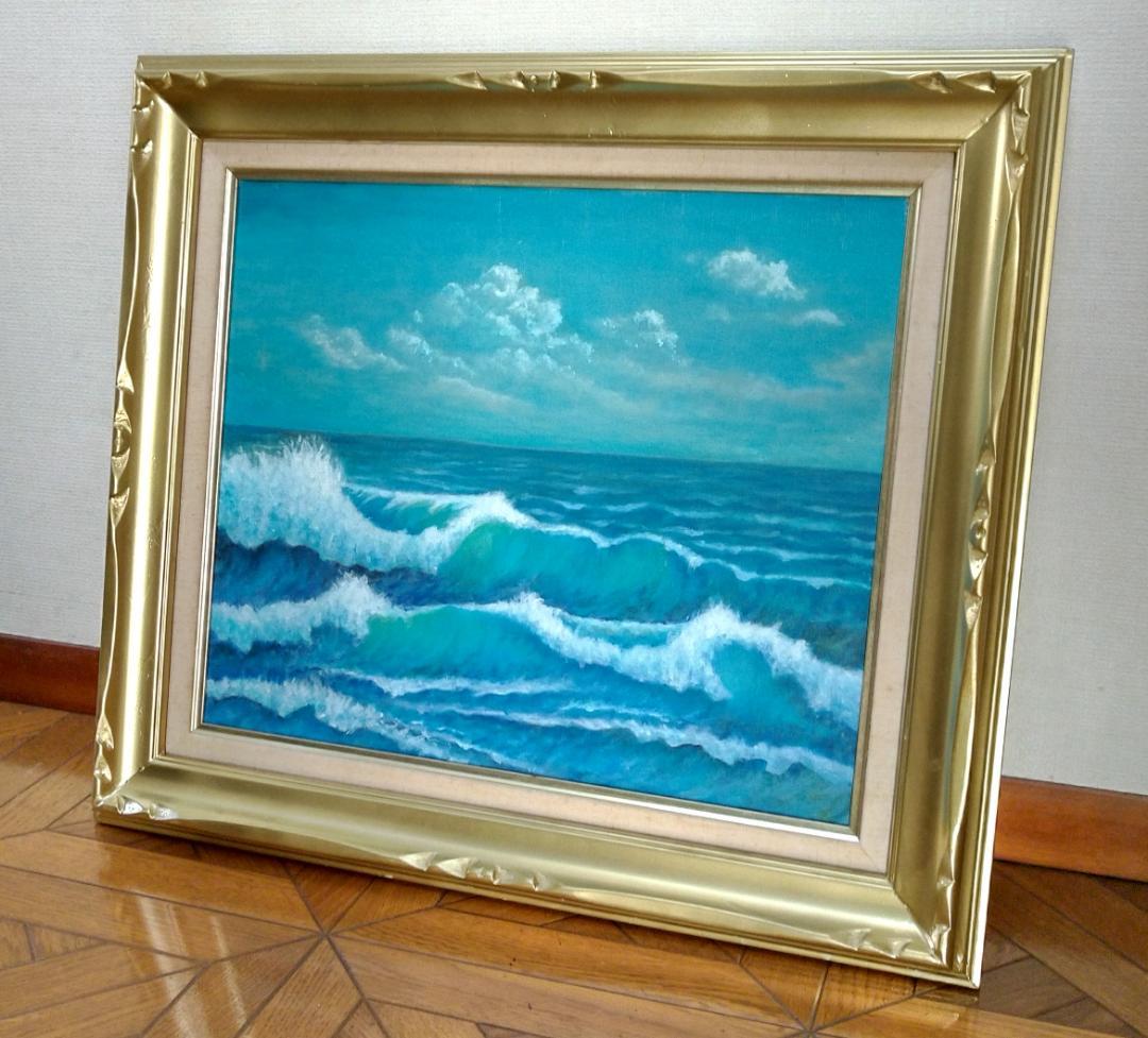 油彩画「夏の海 」油絵 風景画 絵画 F8 原画