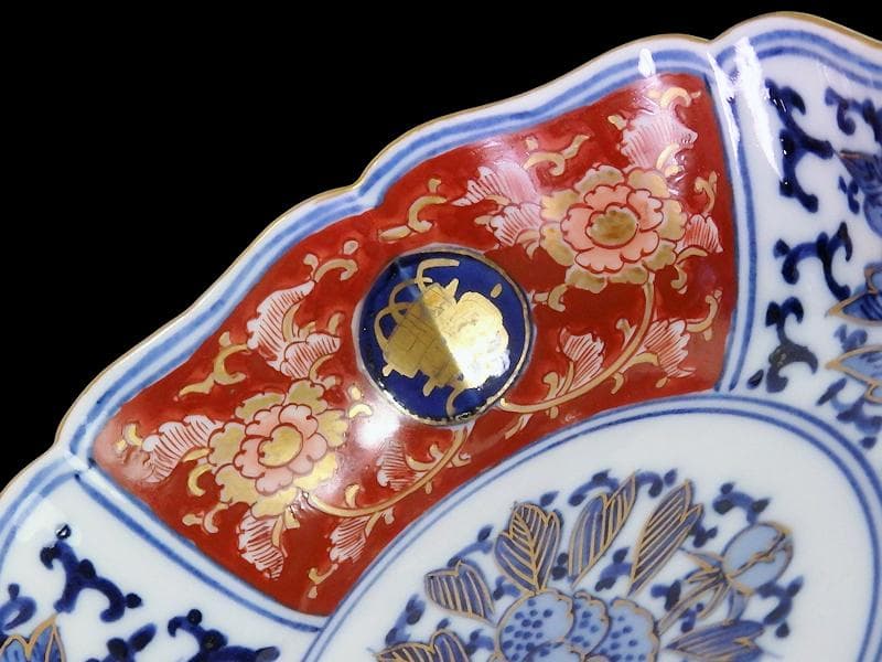 大聖寺伊万里 金襴手　牡丹に巻物　唐草の図　膾皿　４客　C135AS-DCq
