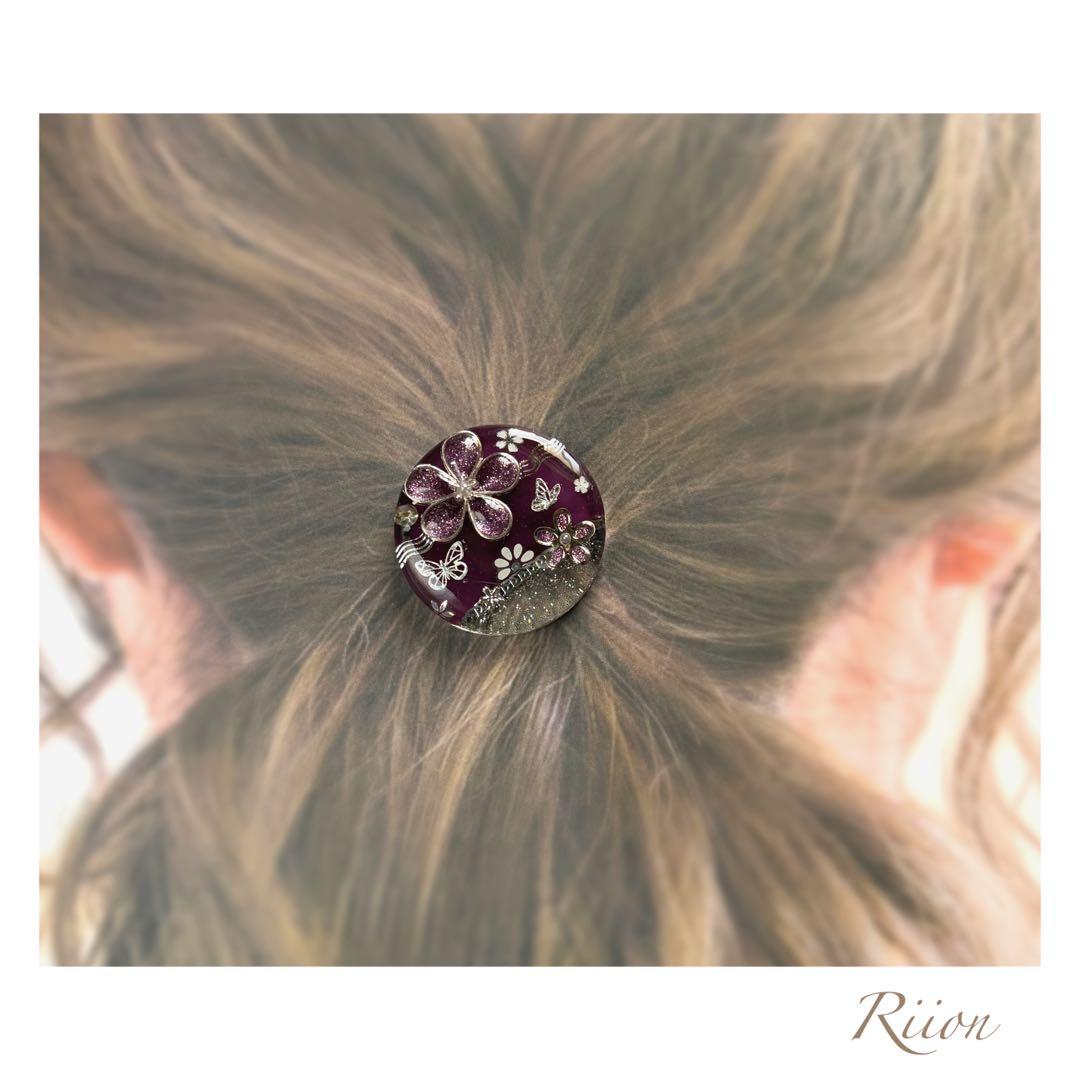 no.1160❀.*゜キラキラフラワーデザインレジンヘアゴム ❀.*゜ブラウン