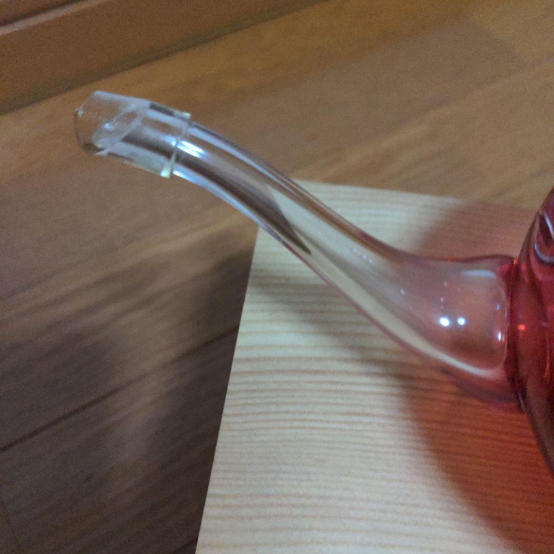 佐々木クリスタル紅い華赤いガラス急須 木製箱付き