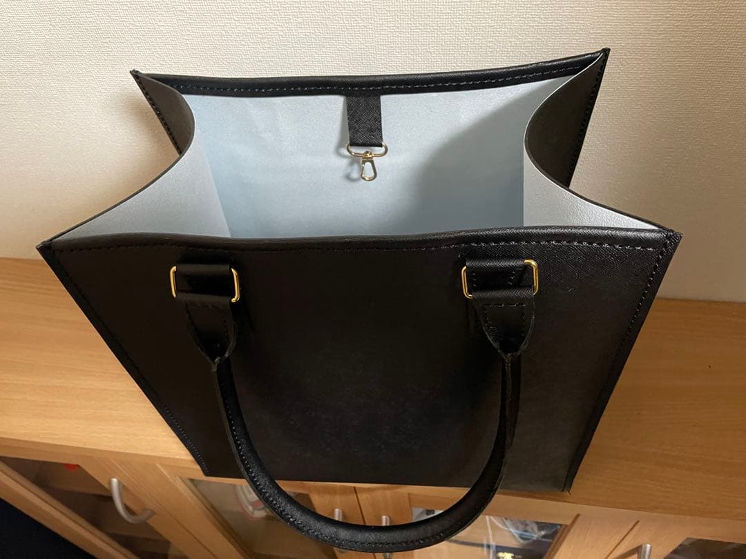 076.【海さん専用商品】幅広スクエアバッグ 牛革 ブラック ハンドメイド