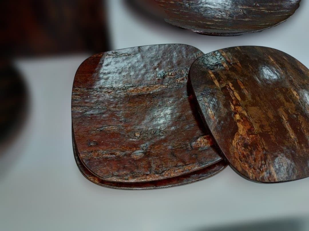 桜皮細工　重箱二段　菓子皿　茶たく