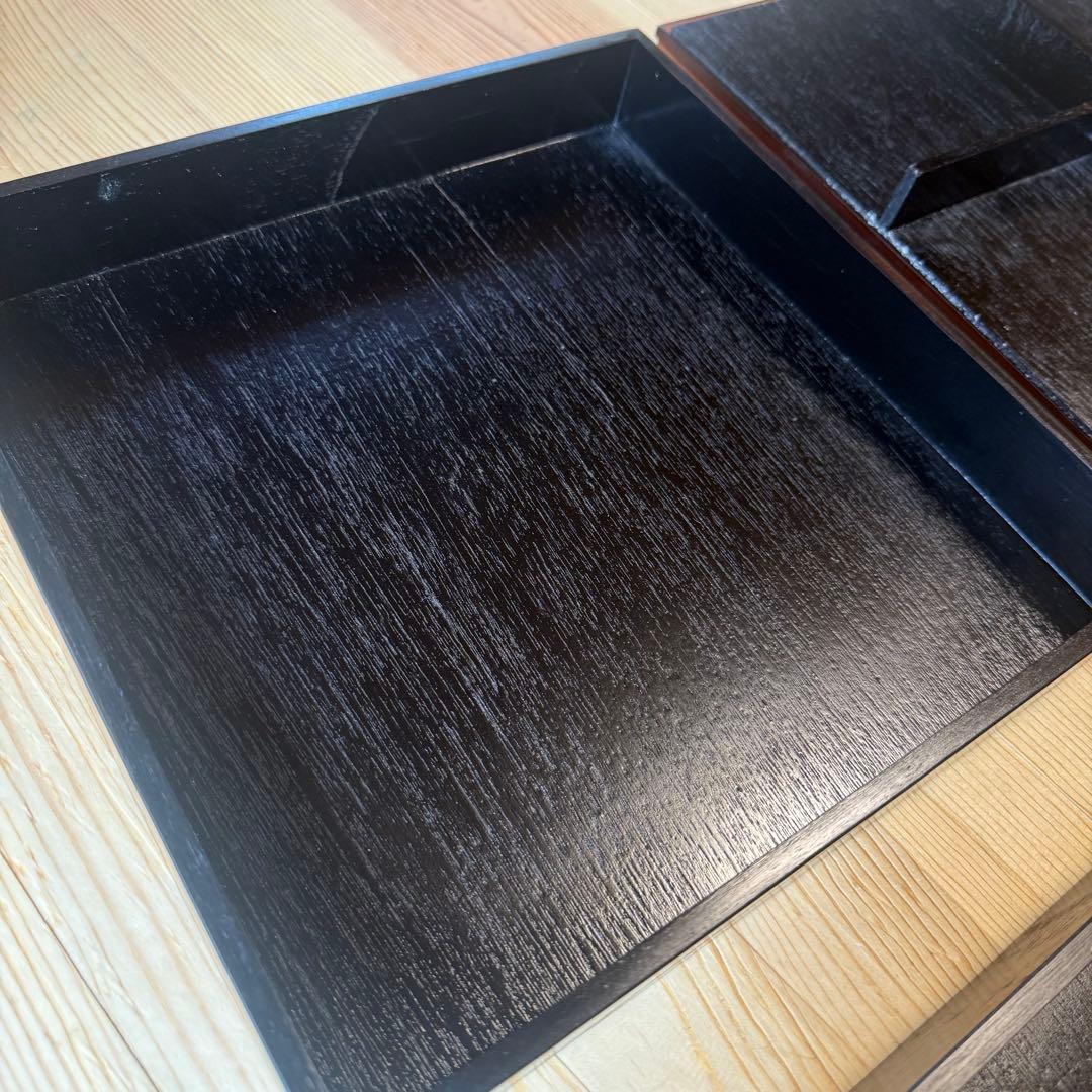 2個セット 拭き漆 松花堂弁当箱 天然木 蒔絵 笹模様 28cm