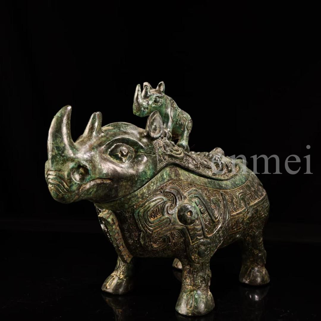 中国古美術・下鄕収集・青銅製牛觥・サイ・鏨刻高浮彫・純銅製・置物・風水開運・酒具