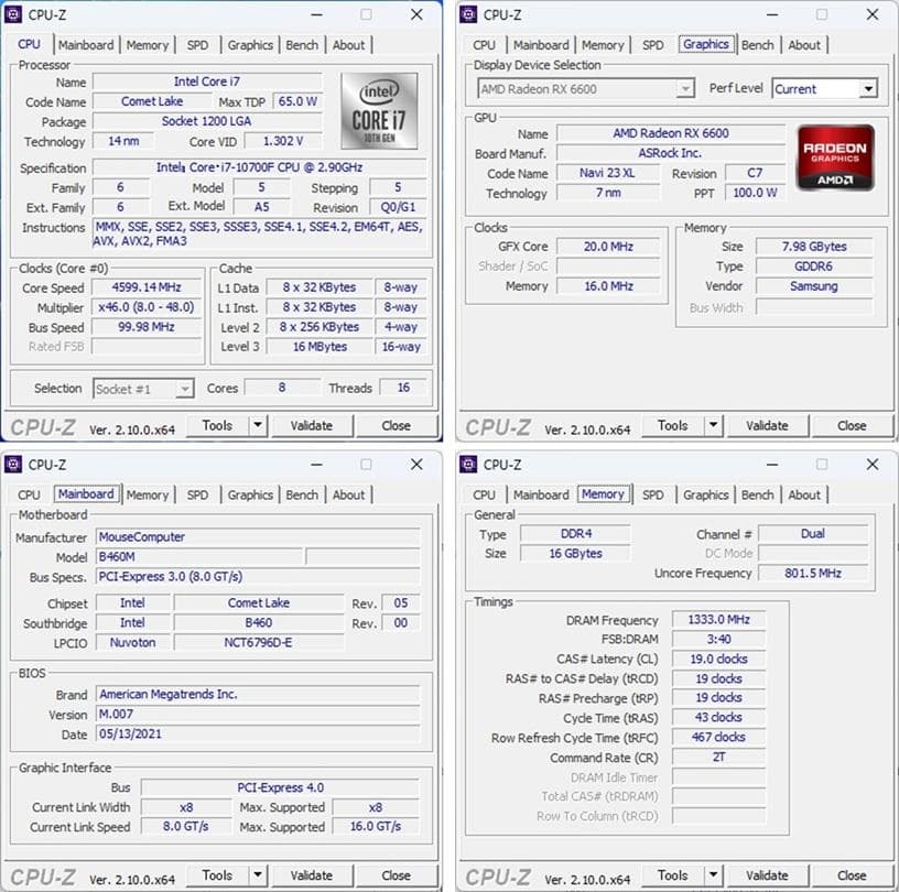 ゲーミングPC/Core i7 10700F/RX6600/新品 SSD1TB