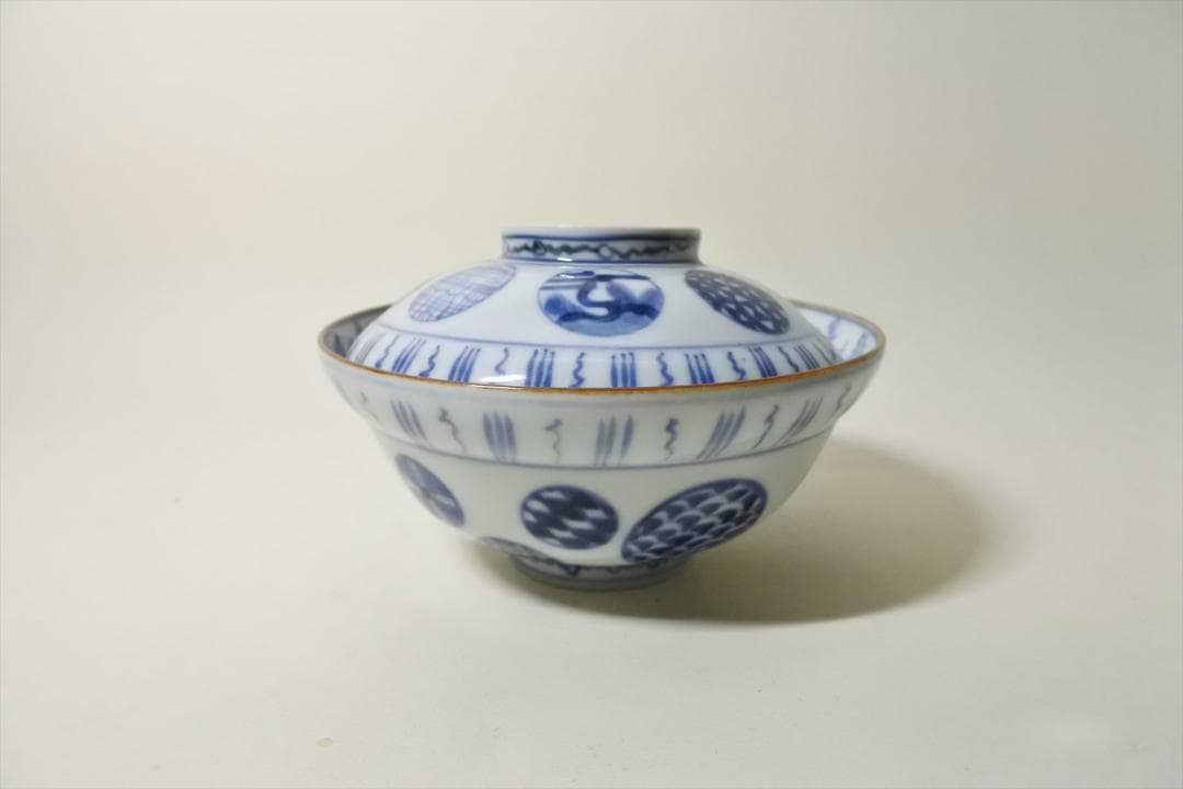 江戸後期　伊万里　染付　丸紋　蓋物　骨董品　アンティーク b b