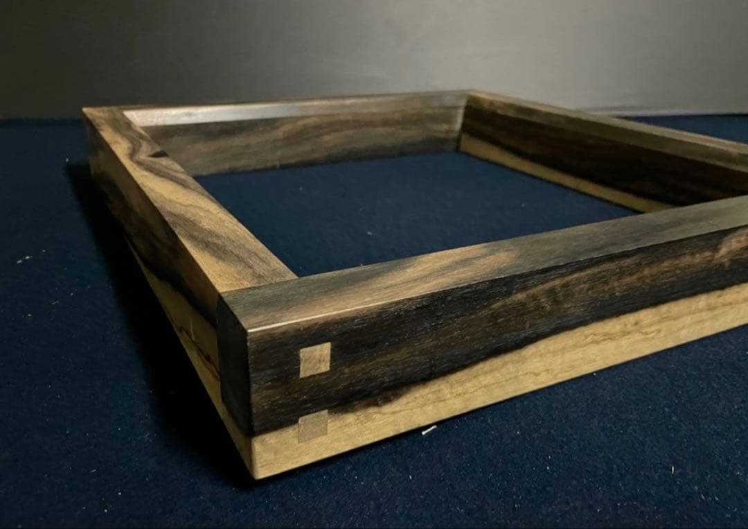 【美品】「母」 黒柿 炉縁 渡邉 可映 共箱 茶道具 銘木 （1125B）