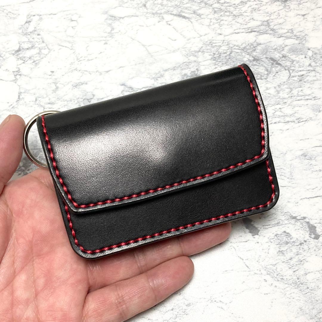 ミニ財布 栃木レザー コンパクト財布 本革 小さい財布 メンズ キーケース 黒