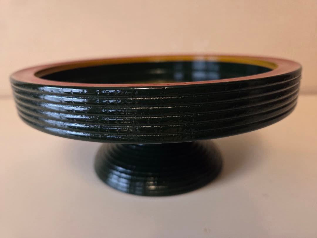 即中斎好 青漆独楽 菓子器 高杯 表千家 茶道具