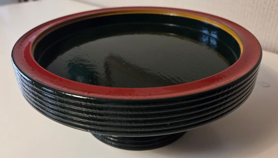 即中斎好 青漆独楽 菓子器 高杯 表千家 茶道具