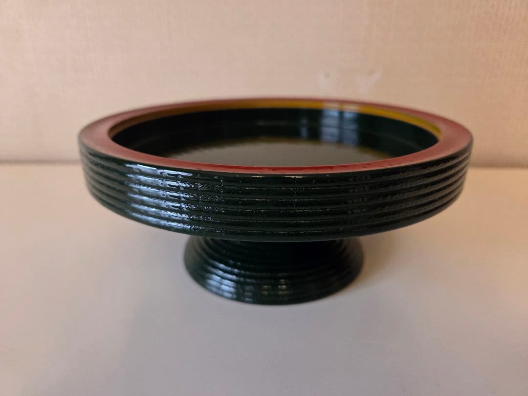 即中斎好 青漆独楽 菓子器 高杯 表千家 茶道具