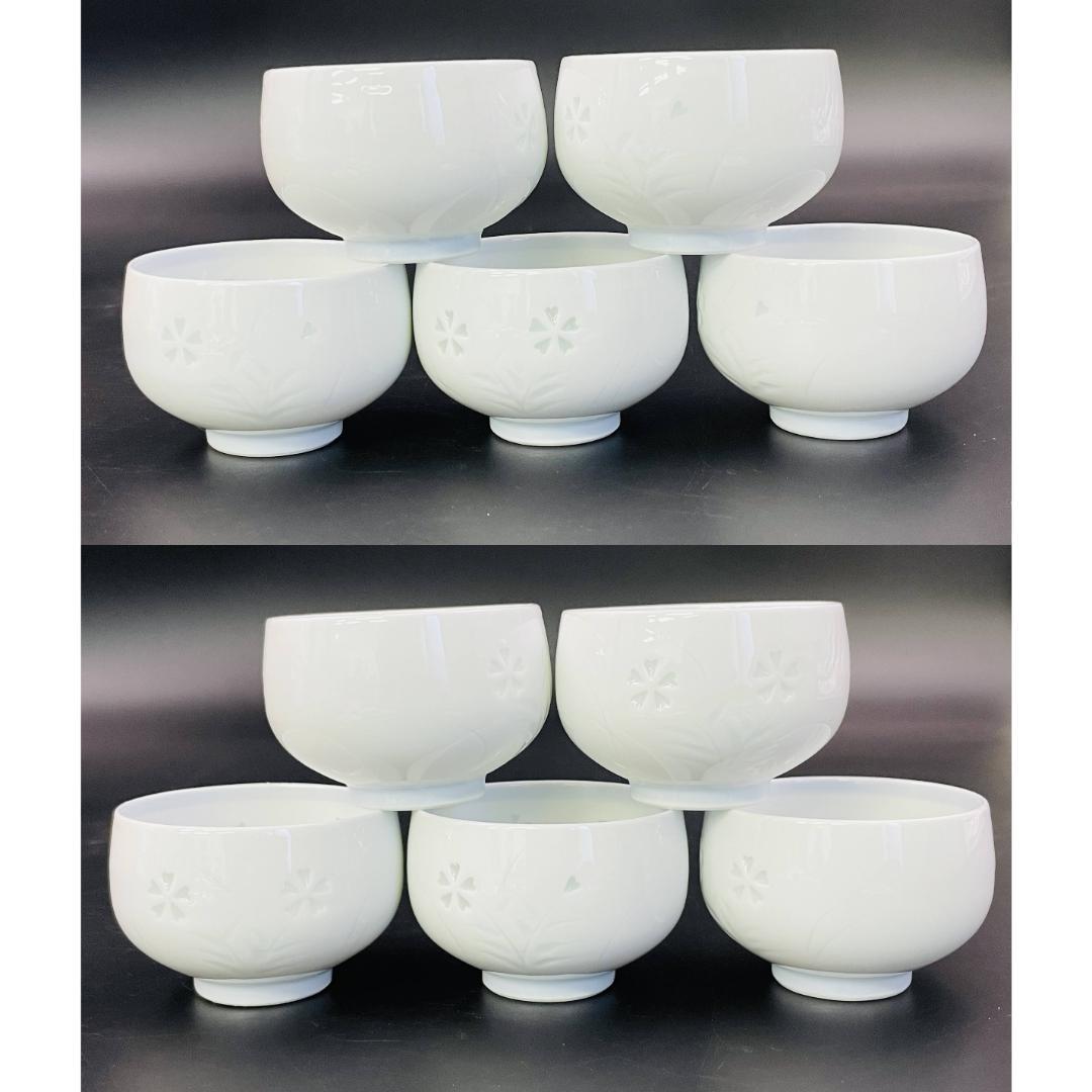 未使用 有田焼 雅幸作 白磁 桜文 御茶器揃 急須 湯呑5客 茶器揃R8SB85