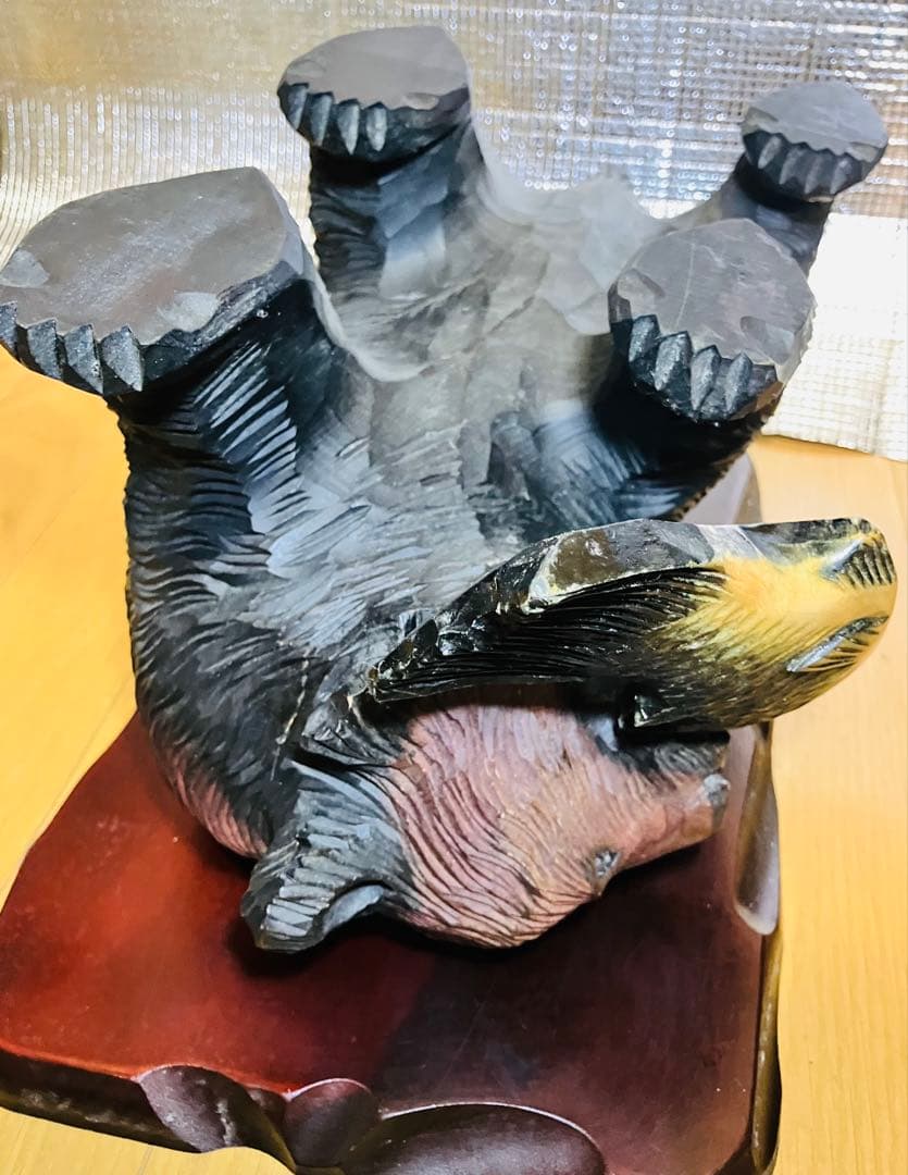 木彫り熊 右向き熊 鮭咥え熊 超貴重 北海道