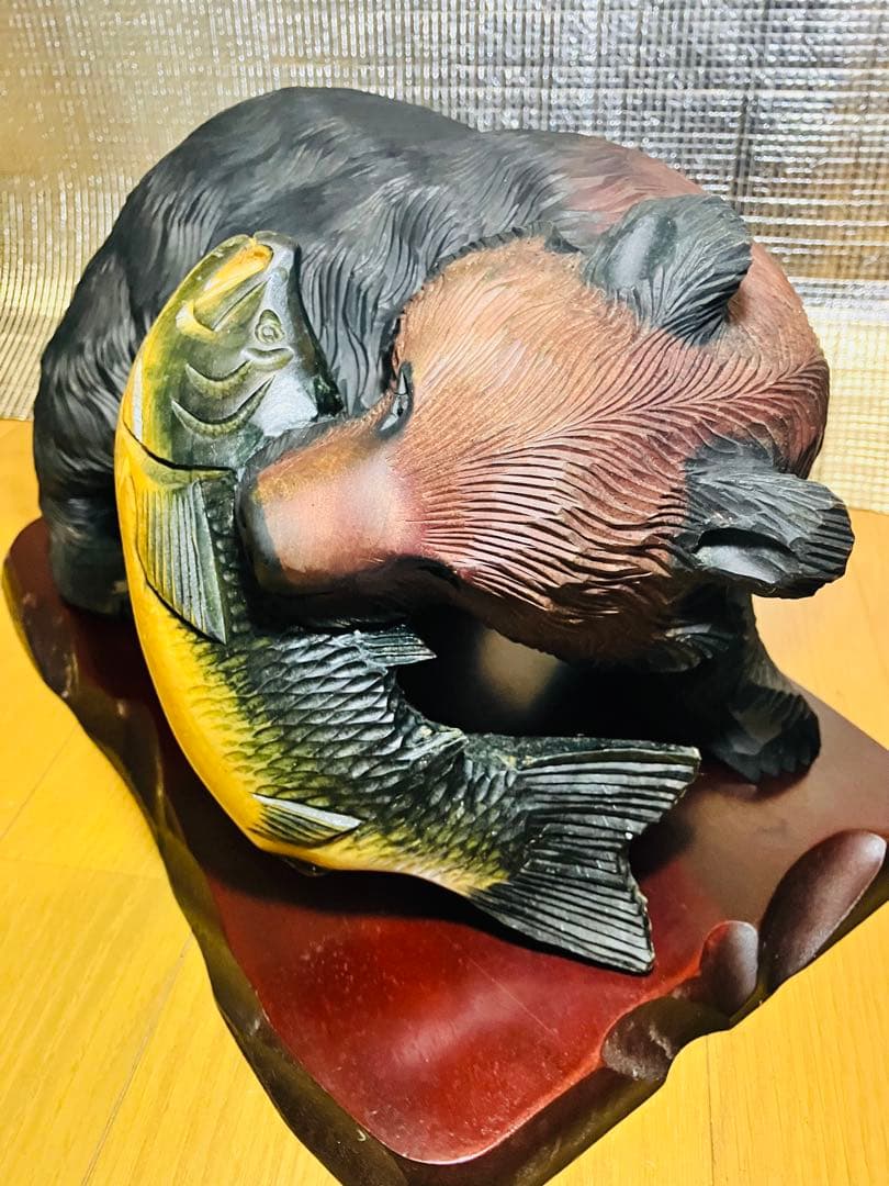 木彫り熊 右向き熊 鮭咥え熊 超貴重 北海道