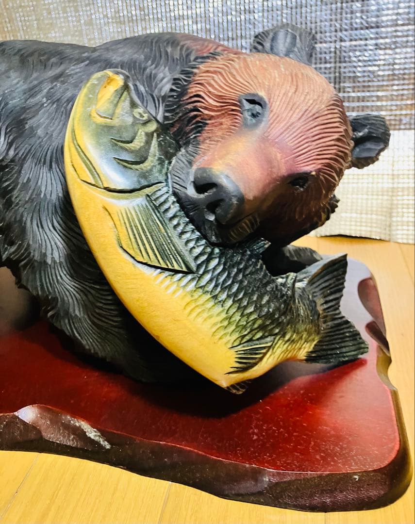 木彫り熊 右向き熊 鮭咥え熊 超貴重 北海道