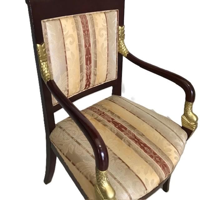 アンティーク調 木製アームチェア ストライプ布張り クラシック 椅子