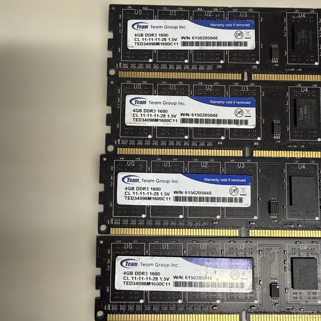 Team 4GB DDR3 1600メモリー 4枚セット