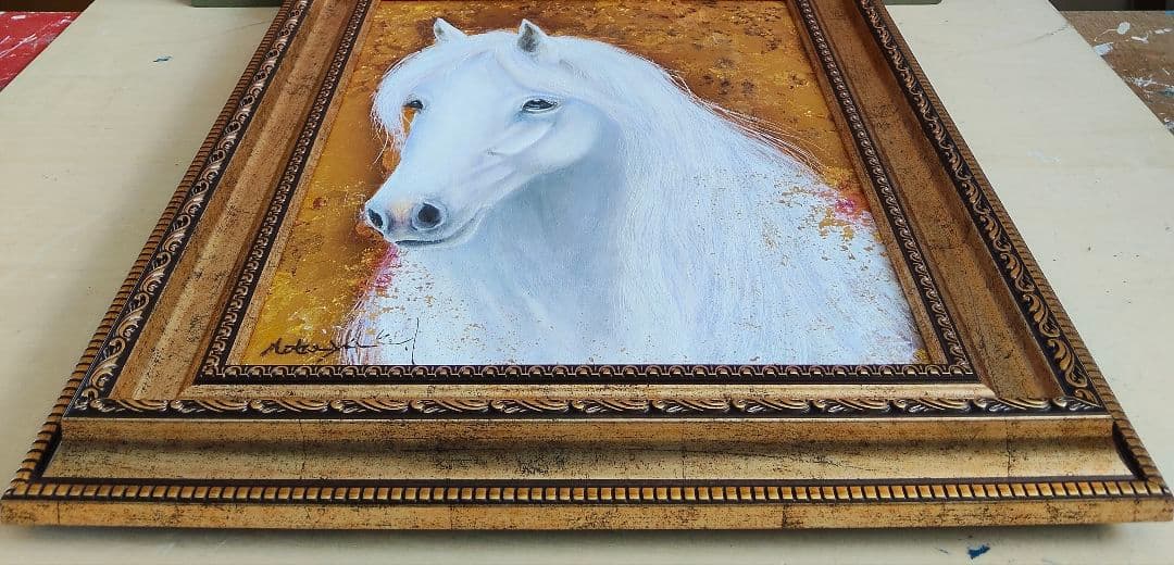 箔飾油絵　天光の駿　洋画家 池畠 史幸 新作.真筆画