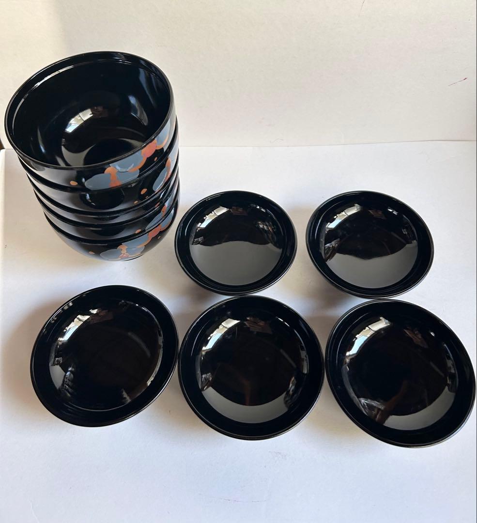 会津塗 特選漆器 蓋付きお吸物椀 5客セット 誠芳作 金蒔絵 胡蝶蘭柄 木箱付