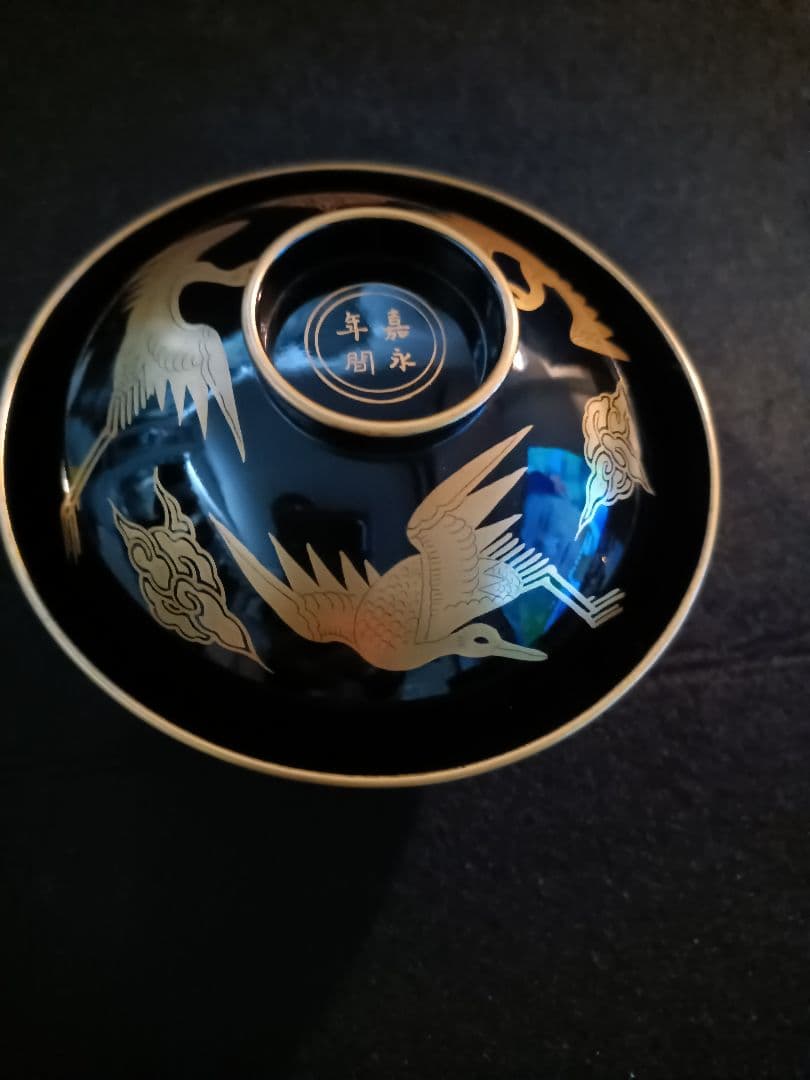 【嘉永年間　骨董】金蒔絵　黒漆塗　漆器　蓋茶碗　時代物　５客