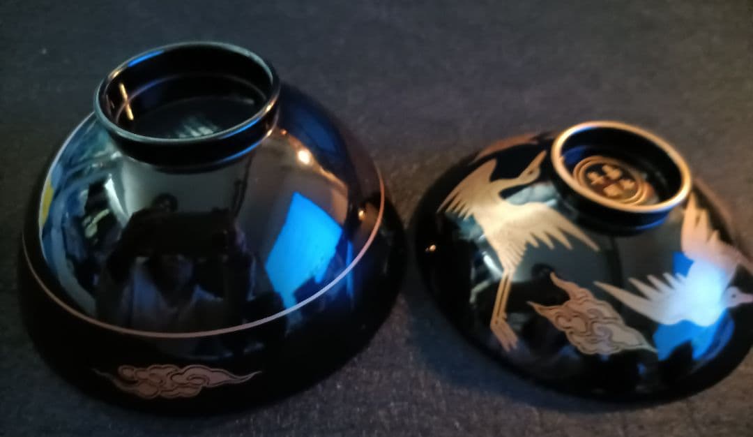 【嘉永年間　骨董】金蒔絵　黒漆塗　漆器　蓋茶碗　時代物　５客
