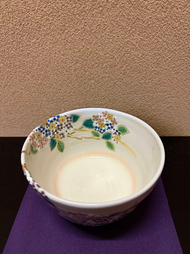 京焼　中村能久　色絵紫陽花之図　茶碗　共箱