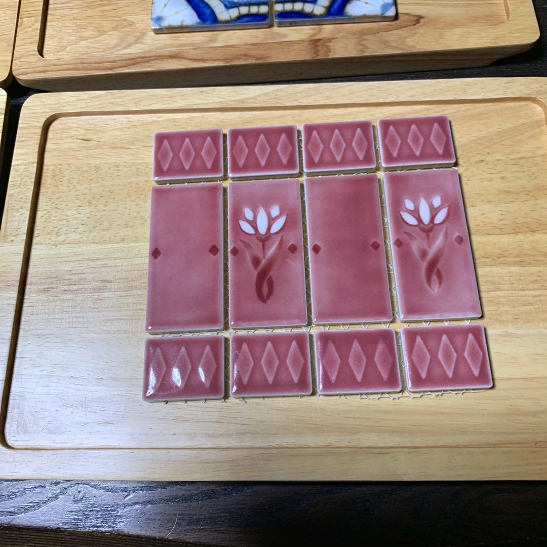 タイル　木製トレー　ハンドメイドに