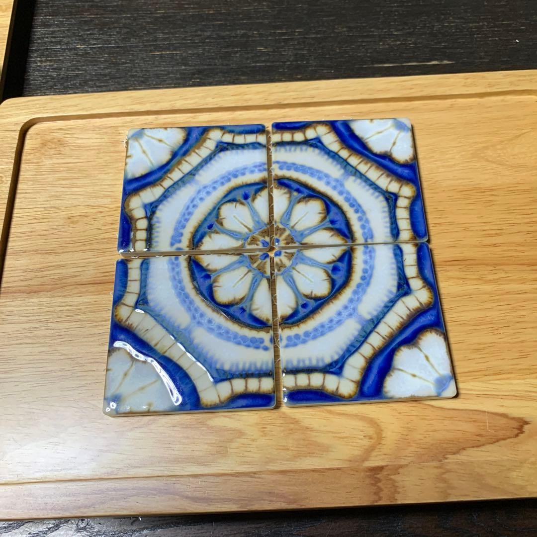 タイル　木製トレー　ハンドメイドに