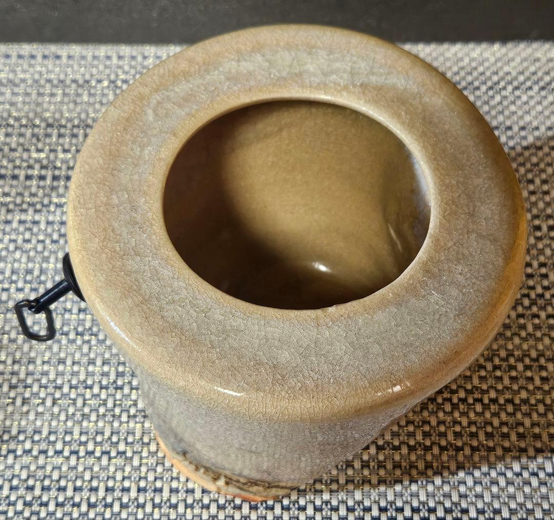 萩焼　名工　守繁栄徹 作　旅枕　鬼萩 花入れ　掛け花入　共箱　茶道具　茶器