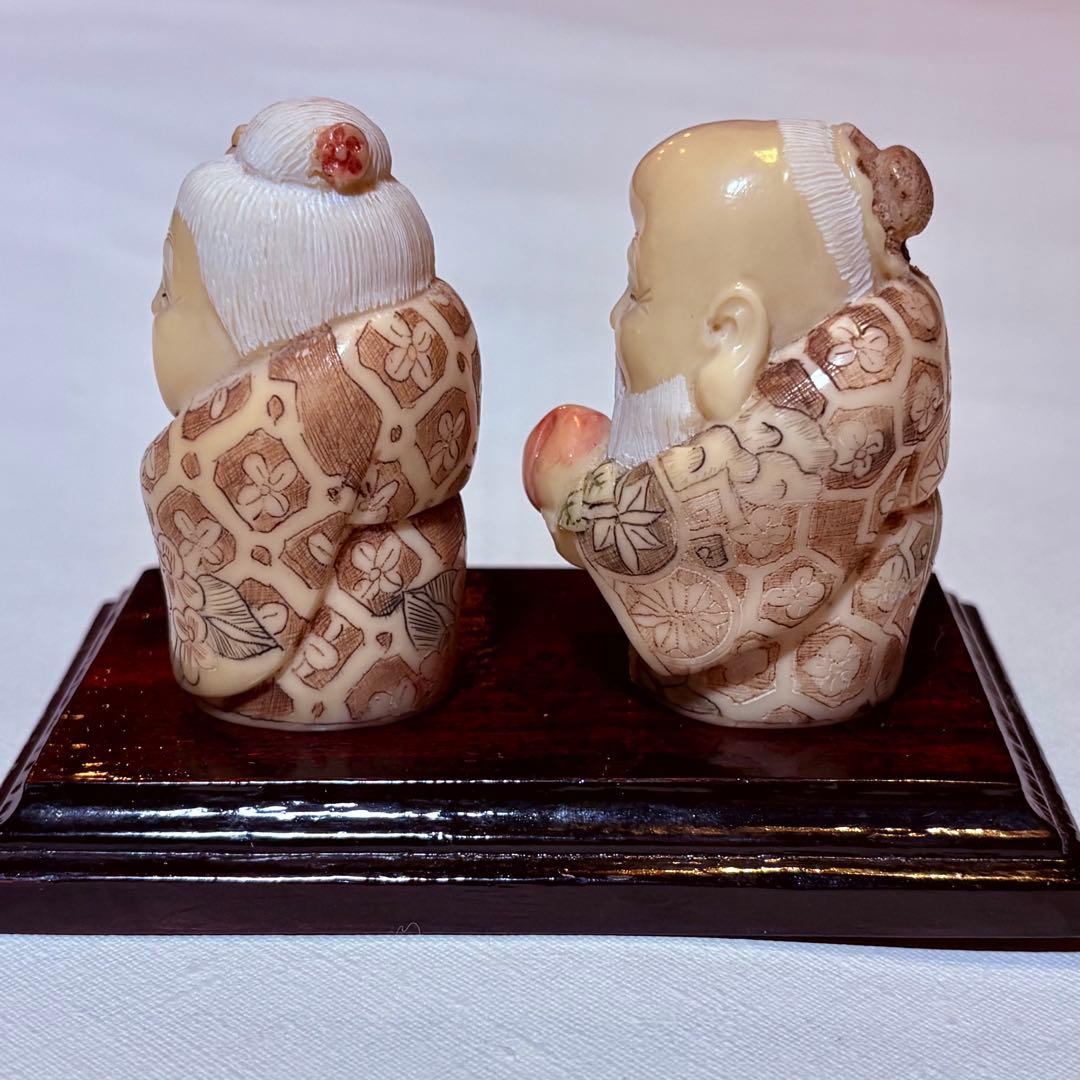 希少 骨董品 天然素材 福の神 寿老人 福禄寿 根付 縁起物 美品